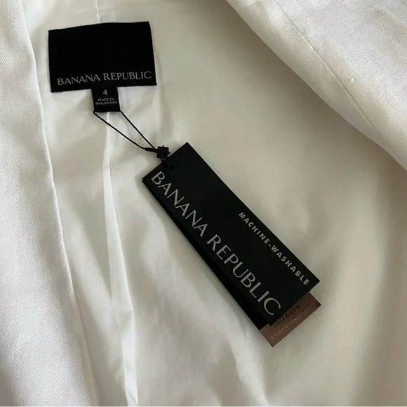 NWT Banana Republic WHITE COLLARLESS LINEN-COTTON BLAZER, size 4 - Picture 14 of 16